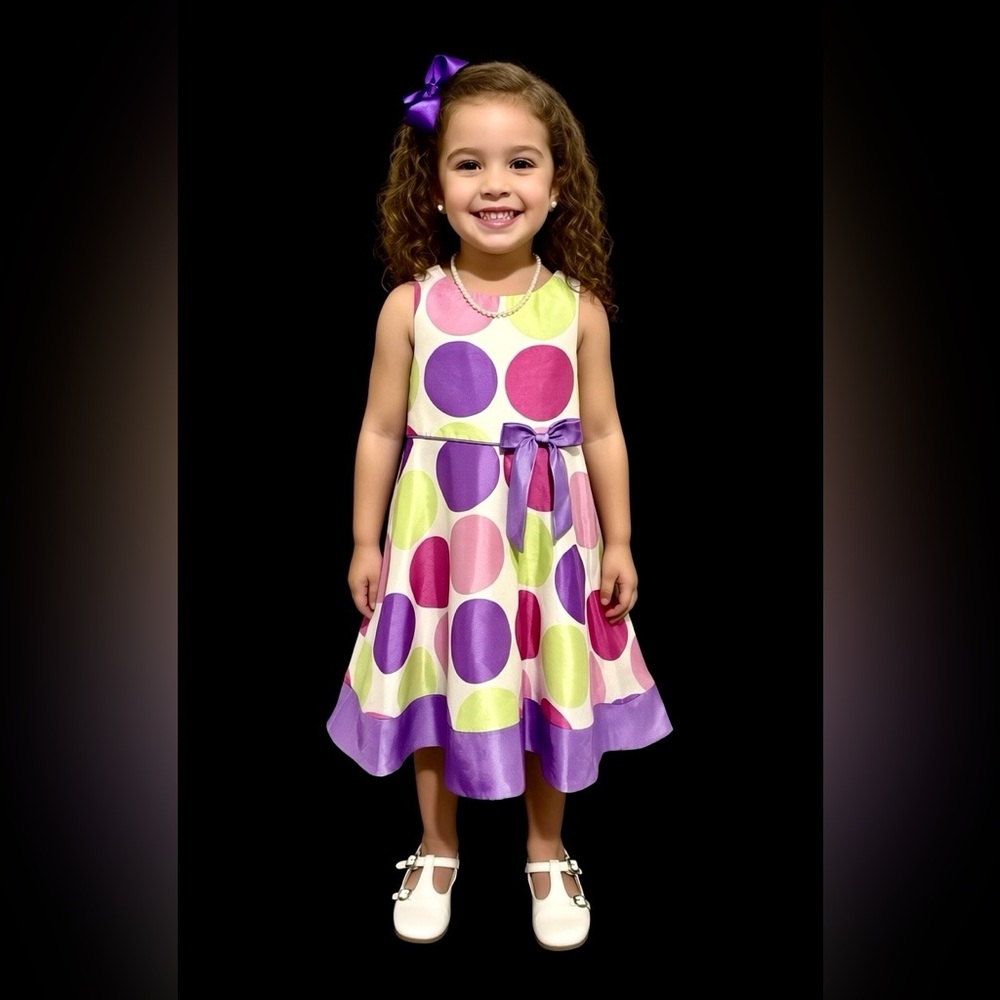 RARE EDITIONS Girls Purple Pink Polka Dot Crinoline Easter Dress Size 6 #41